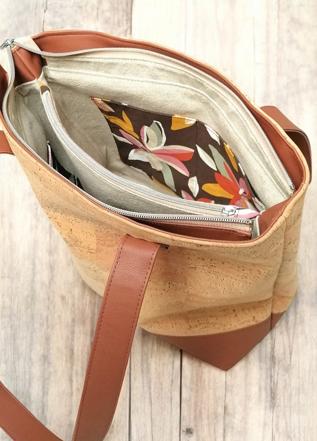 Sac cabas liège et simili camel alt