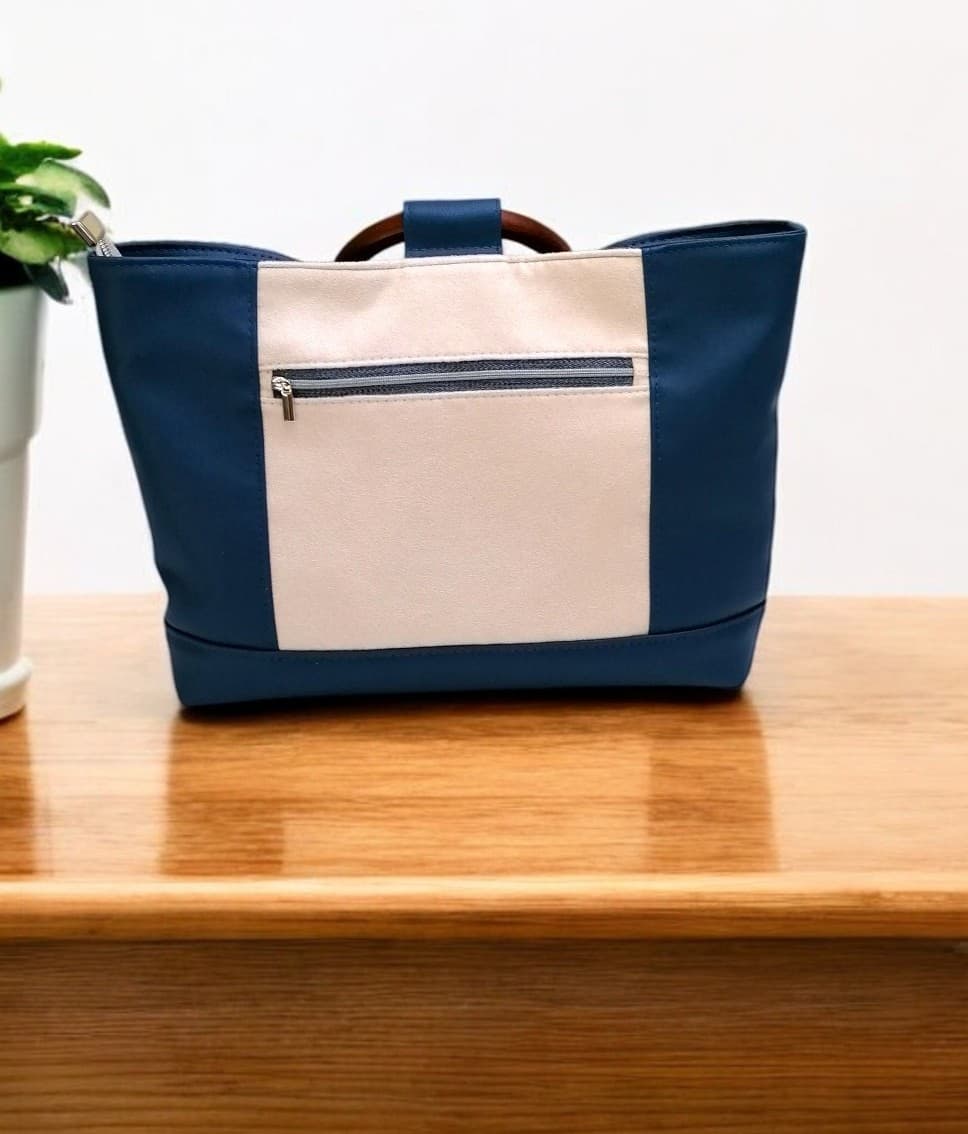 Sac besace simili bleu et suédine beige 3